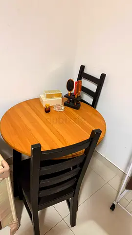 Solid Wood Round Dining Table with 2 Matching Chairs - Compact