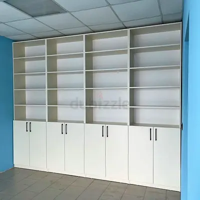Large White Wall-Mounted Bookcase with Lower Cabinets - Good Condition