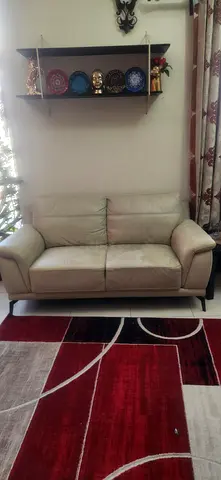 Beige 2-Seater Leather Sofa in Good Condition