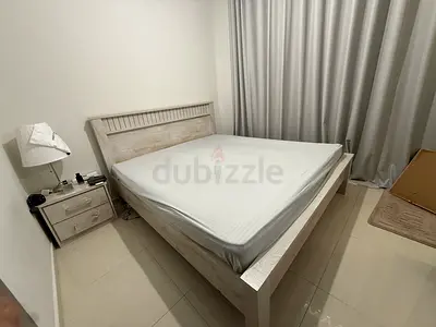 Used Queen Size Wooden Bed Frame with Headboard and Nightstand