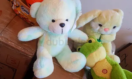 Set of 3 soft stuffed animals - teddy bear, bunny and frog (good condition)