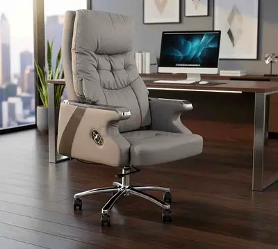 Comfortable Grey Executive Office Chair with High Back and Wheels