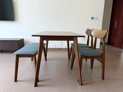 Wooden dining table set with 2 chairs and bench. New -got 9 months back & shifting to furnished apt