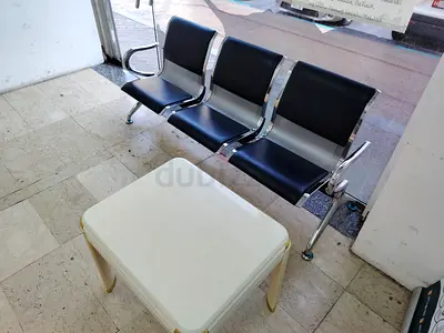 Used 3-Seat Waiting Room Bench with Small Coffee Table - Good Condition