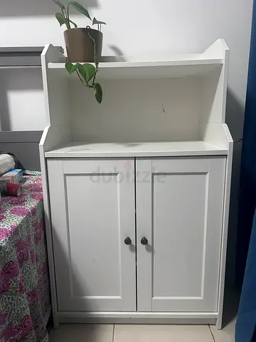 White Storage Cabinet with Open Shelves