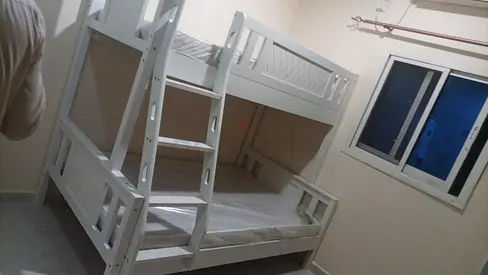 White Wooden Bunk Bed with Double Bottom Bed - Good Condition