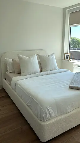 Modern White Boucle Upholstered Bed Frame