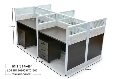 Walnut 4-Seat Office Workstation Partition with Pedestals (MH 314-4P)