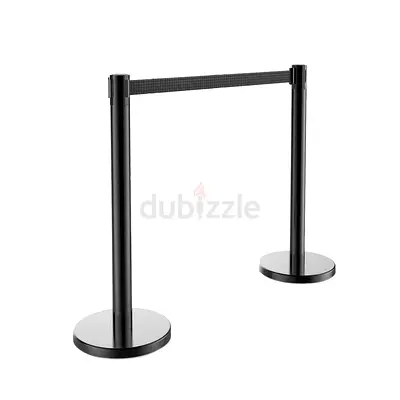 Set of 2 Black Retractable Belt Stanchions - Queue Barriers