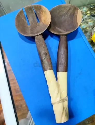 Handmade African Wooden Salad Serving Spoon and Fork - Set of 2