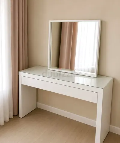 White modern dressing table with mirror - minimal design