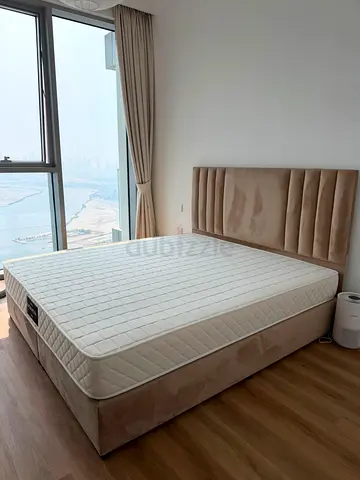 King-size upholstered bed frame (Brand new from Pan Home)— beige