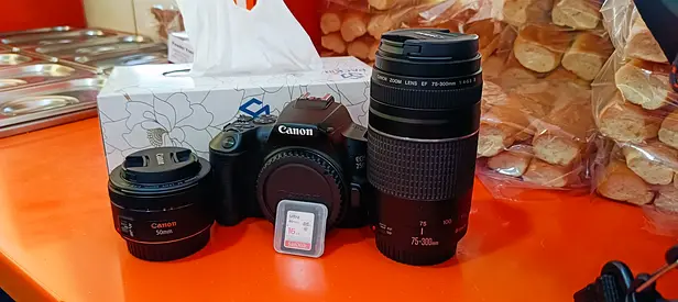 CANON CAMERA 250D +50mm lens+75-300mm lens with bag