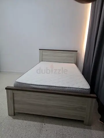 Single wooden bed frame with mattress - light oak finish