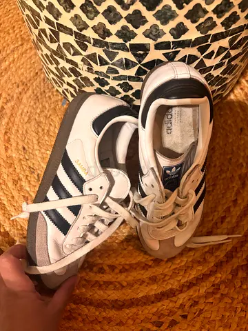 White Adidas Samba sneakers with black stripes, size 36.5, lightly used