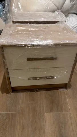 Wood and cream bedside nightstand with two drawers - good condition x 2