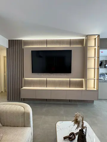 Modern wall-mounted entertainment unit with LED lighting