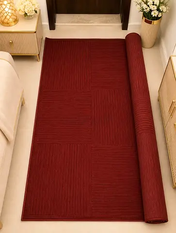 Pan Emirates Modern Burgundy Runner Rug with Geometric Texture