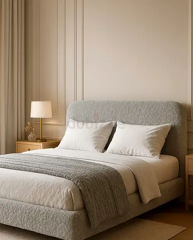 Modern Grey Boucle Upholstered Bed Frame