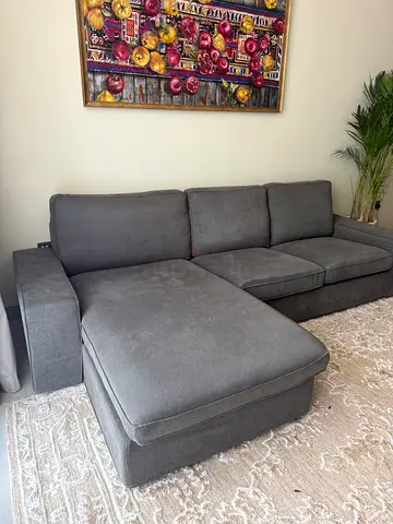 Ikea Kivik 3 seater Grey L-shaped Fabric Sofa/couch with Chaise - Good Condition.