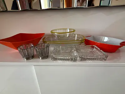Mixed glass and ceramic serving dishes set - good condition