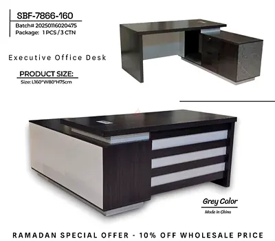 Executive L-shaped Office Desk with Storage - Grey, 160x80x75cm