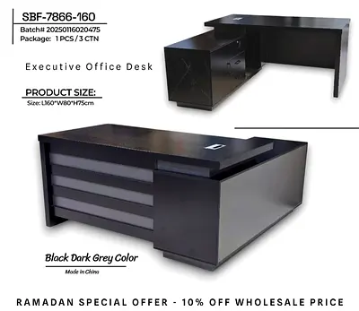 Executive L-shaped Office Desk with Storage (Black/Dark Grey) - 160x80x75cm