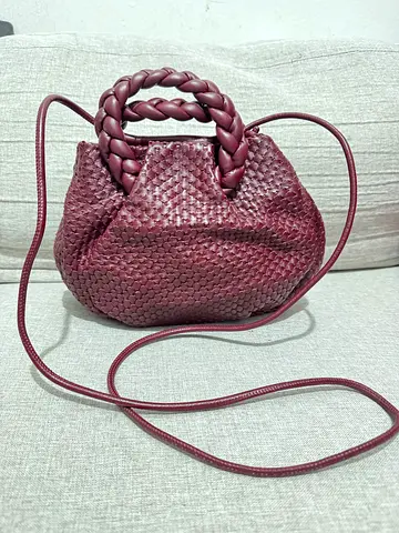 Hereu Maroon woven leather crossbody bag with braided handles