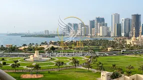Two-Bedroom Apartment for Rent in Al Majaz 2, Sharjah, with Two Balconies, Garden and Sea Views