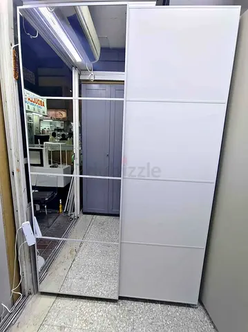 White Sliding Wardrobe with Full-Length Mirror - Good Condition