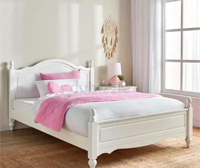 White Wooden Single Bed with Headboard and Footboard - Good Condition