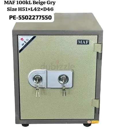 MAF 100kL Fireproof Safe - Beige/Grey, Dual Key Locks, Good Condition
