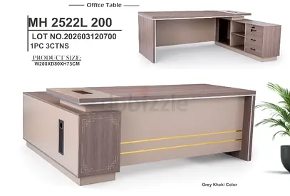 Large Grey Khaki Executive Office Desk with Storage (W200 x D80 x H75 cm)