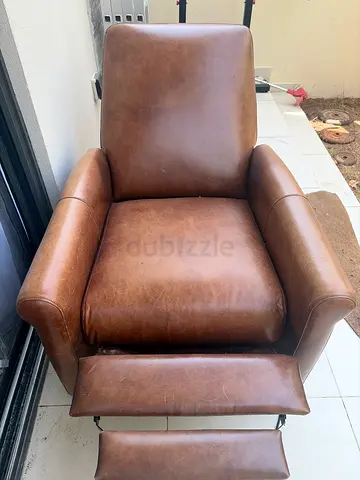 ‘Danube Home’ Brown leather recliner armchair with footstool - good condition