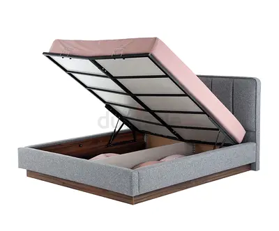 Queen storage bed with gas-lift ottoman mattress frame - grey fabric with mattress topper 4 pillows