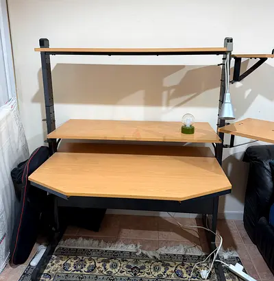 Multi-tier ergonomic computer desk with shelving