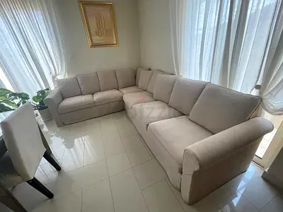 Beige sofa L shape 6 seats