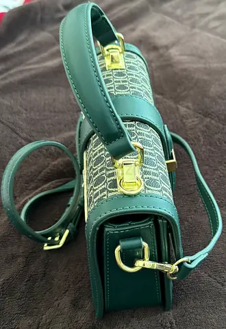 Compact CH-style Monogram Crossbody Bag in Green with Gold Hardware