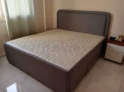 Queen size upholstered bed frame - grey
