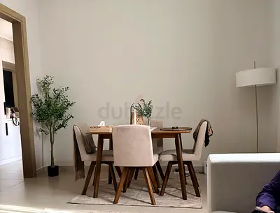 Wooden Dining Table with 4 Chairs - Light Beige