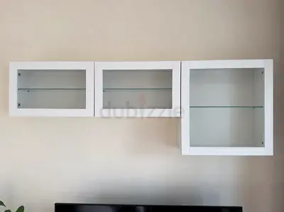 IKEA White TV Unit & 3 Glass Display Cabinets – Great Condition