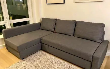 Grey L-shaped Fabric Sofa with Chaise - Good Condition