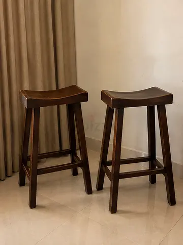 Pair of solid wood seats - dark brown