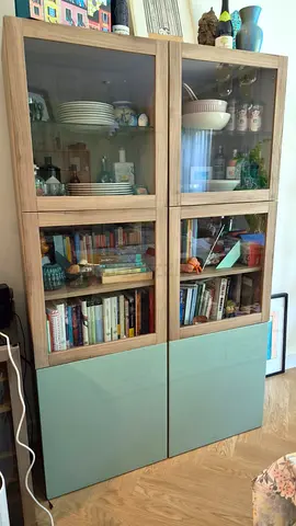 IKEA BESTÅ Living Room Set – Tall Storage Cabinet & Matching TV Stand (Wood-Effect & Mint Green)