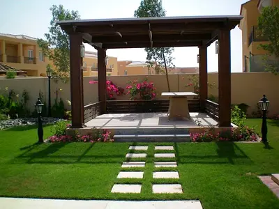 Wooden Garden Pergola with Seating Area