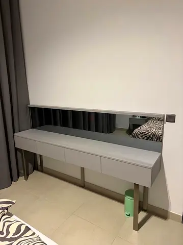 Modern Grey Dressing Table with Mirror and Three Drawers
