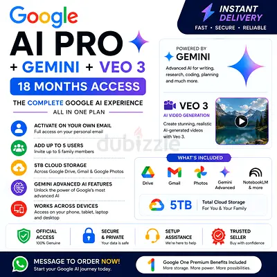 🔥 Google AI Pro + Gemini + Veo 3 — 18 Months | 5TB Cloud | Own Email