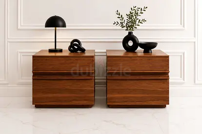 West Elm Mid-Century Pair of modern wooden bedside tables / nightstands
