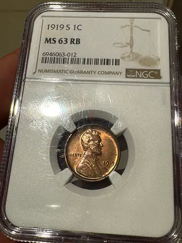 MS63RB 1919 S Lincoln Cen USA (old antique coins)