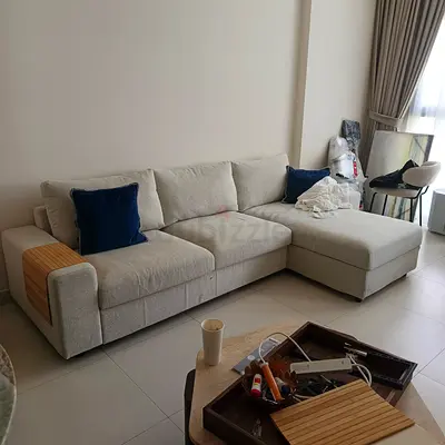 L-shaped fabric sofa bed with chaise (good condition)